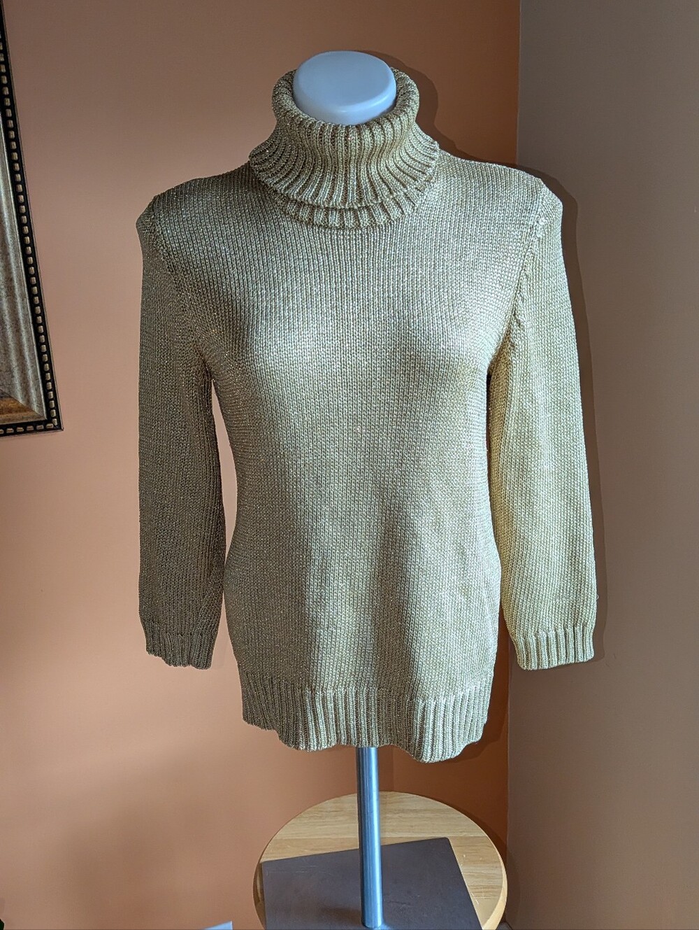 Lauren Ralph Lauren Gold Knit Turtleneck Sweater Medium